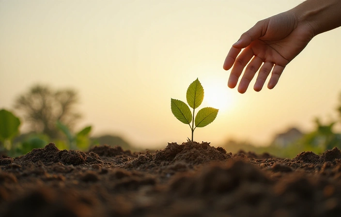 A person reaching for a healthy future, represented by a vibrant, growing plant